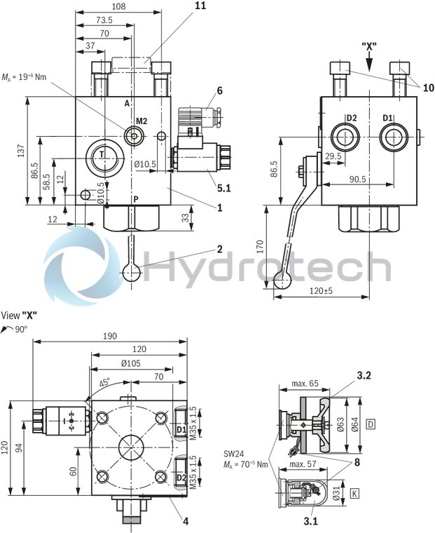 technical illustration-R978715560-Ready for connection Manual or electromagnetic unloading Large number of variants Compact design Direct operated pressure relief valve according to data sheet 50153
