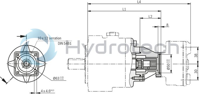 technical illustration-R900506809-Variable displacement pump, size 118 cm&sup3;, pressure 160 bar for industrial applications, open circuit