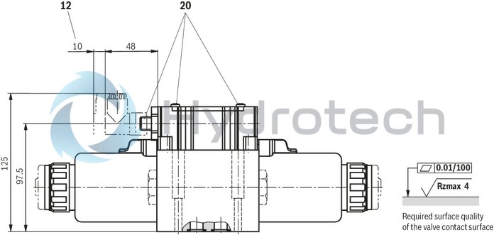 technical illustration-R900503405-4/3-, 4/2- or 3/2-way version High-power solenoid Porting pattern according to ISO&nbsp;4401-05-04-0-05 Wet-pin AC solenoids with detachable coil Solenoid coil is rotatable by 90° The coil can be changed without having to open the pressure-tight chamber Electrical connection as individual connection or central connection Optional auxiliary operating device
