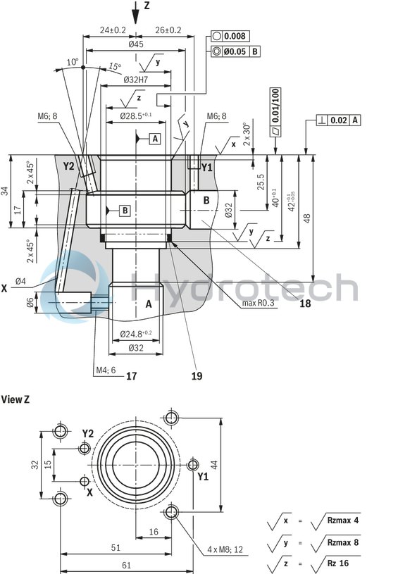 technical illustration-R900943087-Suitable for use as preload, sequencing and changeover valve For subplate mounting Porting pattern according to ISO&nbsp;5781 As cartridge valve 4&nbsp;pressure ratings 4 adjustment types:<br>
&bull; Rotary knob<br>
&bull; Sleeve with hexagon and protective cap<br>
&bull; Lockable rotary knob with scale<br>
&bull; Rotary knob with scale Check valve, optional