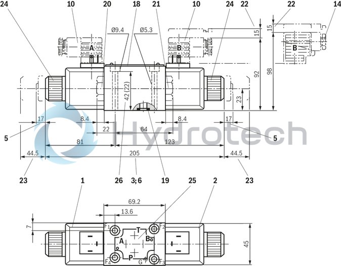 technical illustration-R900553670-Size 6, symbol H, electrical with solenoid, 24 V DC