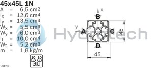 technical illustration-3842557222-Strut profile 45x45L 1N, 20xL=6070mm