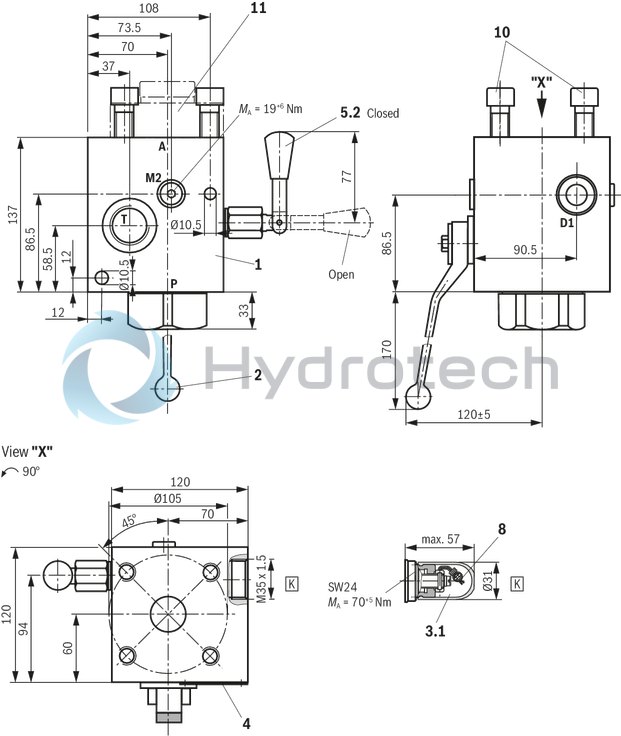 technical illustration-R978715560-Ready for connection Manual or electromagnetic unloading Large number of variants Compact design Direct operated pressure relief valve according to data sheet 50153
