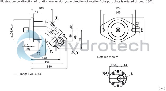 technical illustration-R902201672-Robust pump with long service life Very high total efficiency High power density Large variety of available nominal sizes allows exact adjustment to the application Optional with long-life bearings for the nominal size 250 Bent-axis design