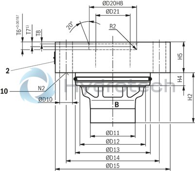 technical illustration-R900247925-Pilot operated check valve, with or without pre-decompression Flange connection Tank installation Cartridge valve without control open spool (check valve) Reduced switching noises due to damping measures Rotatable low-pressure connection (housing) Inductive position switch, optional Higher operating pressures, on request