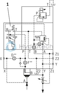 technical illustration-R901037547-Size 25, blockable proportional pressure reduction with 2x installation surface ISO4401