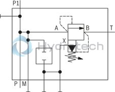 technical illustration-R901078090-Zero-pressure start-up and circulation of the pump Intended for direct mounting onto the SAE pressure port of the pump Low circulation pressure due to short distance Low compression volume for soft switching to depressurized circulation Quick pressure build-up 4 adjustment types for pressure adjustment, optionally<br>
&bull; Rotary knob<br>
&bull; Sleeve with hexagon and protective cap<br>
&bull; Lockable rotary knob with scale<br>
&bull; Rotary knob with scale 5 pressure ratings, optional Low noise level due to direct flange mounting at the pump