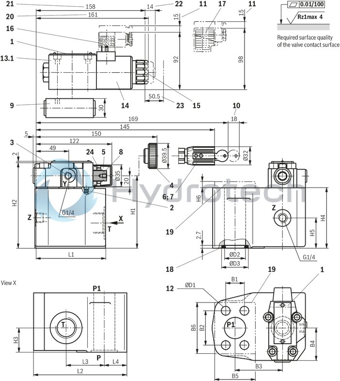 technical illustration-R900956020-Size 40, P &rarr; T, mechanically actuated