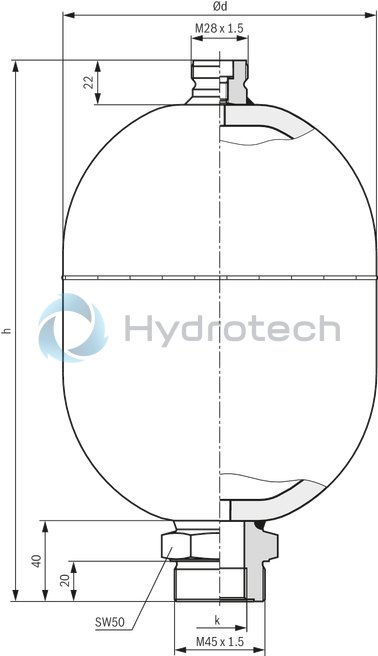 technical illustration-0531610632-Hydraulic accumulator as per Pressure Equipment Directive 97/23/EC Diaphragm material for different applications