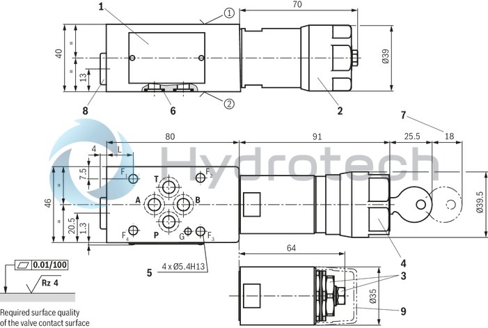 technical illustration-R901423495-Size 6, symbol A - T and B - T, with manual actuation