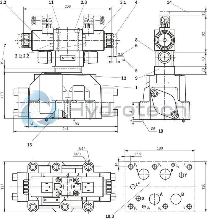 technical illustration-R978024207-Types of actuation (internal or external pilot control): Electro-hydraulic (type WEH) For subplate mounting Porting pattern according toISO&nbsp;4401 4/3-, 4/2- or 3/2-way version Spring or pressure centering, spring end position or hydraulic end position Wet-pin DC or AC solenoids, optional Electrical connection as individual or central connection Optional versions:<br>
- Manual override<br>
- Switching time adjustment<br>
- Preload valve in channel P of the main valve<br>
- Stroke setting and/or spool position monitoring
