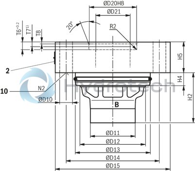 technical illustration-R900247925-Pilot operated check valve, with or without pre-decompression Flange connection Tank installation Cartridge valve without control open spool (check valve) Reduced switching noises due to damping measures Rotatable low-pressure connection (housing) Inductive position switch, optional Higher operating pressures, on request