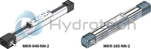 technical illustration-R039013001-Protection of the guideway and drive components by sealing strip (excluding MKK-165) Idler (non-drive) end enclosure: with integrated belt-tensioning system. The belt pulley system is equipped with ball bearings that have lifelong lubrication The Rexroth Ball Rail System features one-point lubrication from both sides; one-point lubrication is only suitable for grease lubrication with a manual grease gun Individual lubrication versions for connection to one-point lubrication systems (only for product generation 3) Attachments are fastened to the carriage using T-slots or threaded holes Ball Guide Rail with corrosion-resistant coating, Ball Runner Block made of corrosion-resistant steel (only for product generation 3) Absolute position measuring system IMS-A directly integrated into the guide system (for MKR-080 and MKR-110, product generation 3) With planetary gearbox with various gear ratios and versions for optimizing external load to motor inertia. Servo motor with multi-turn encoder, 1-cable or 2-cable connection, with or without holding brake Magnetic field sensors can be mounted without additional attachments directly onto the profile body (only for product generation&nbsp;3) Switch (proximity or mechanical), cable duct, socket-plug and extension cable Extensive accessories for connection and clamping elements and connecting shafts Nameplate with technical parameters for easy start-up