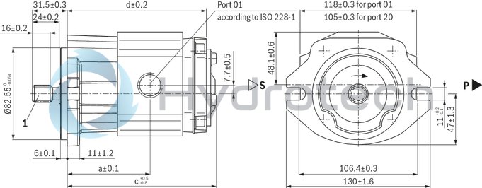 technical illustration-R900932269-INTERNAL GEAR PUMP, size 16, pressure 250 bar for industrial and mobile applications, open circuit