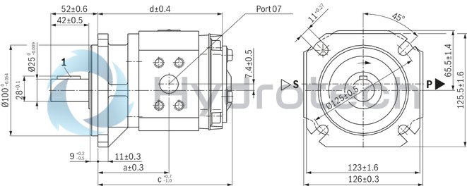 technical illustration-R900984025-Internal gear pump, size 20, pressure 350 bar for industrial applications, open circuit