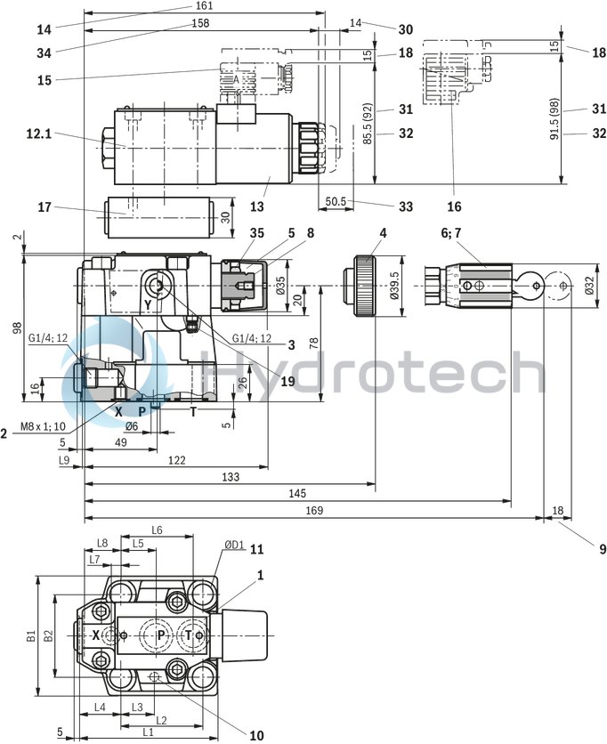 technical illustration-R900955012-Size 10, P → T, mechanical, 24 V DC
