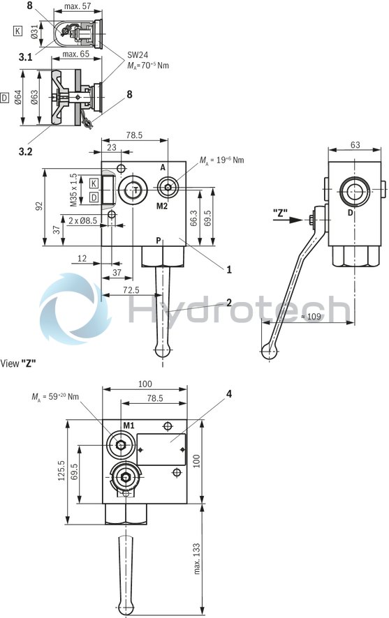 technical illustration-R978715560-Ready for connection Manual or electromagnetic unloading Large number of variants Compact design Direct operated pressure relief valve according to data sheet 50153
