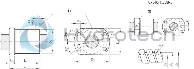 technical illustration-R153223006-Single nut with flange FEM-E-B, size 8 x 2.5R x 1.588 - 3