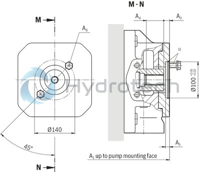 technical illustration-R901375786-A SYHDFEn-1X control system is used for the electro-hydraulic control of swivel angle, pressure and power (partially optional, see ordering code) of an axial piston variable displacement pump.<br>
The control system consists of the following components: A4VSO axial piston variable displacement pump optimized for the operation in the control system VT-DFPn-2X or VT-DFPFD-1X proportional valve as pilot valve with integrated electronics including inductive position transducer for valve position sensing. Position transducer for sensing the swivel angle Pressure transducer with suitable signal level and dynamics (optionally HM 20, separate order)