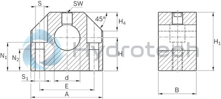 technical illustration-LINEAR SUPPORT-Shaft support block (aluminum), 25-C-FO