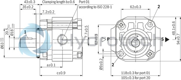 technical illustration-R900932269-INTERNAL GEAR PUMP, size 16, pressure 250 bar for industrial and mobile applications, open circuit