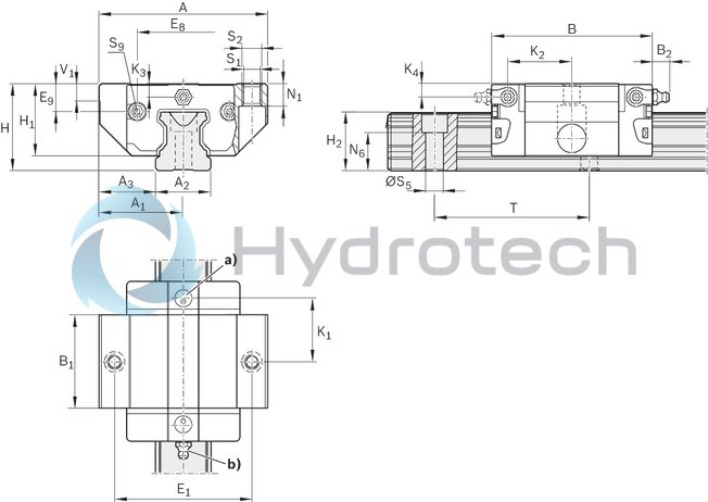 technical illustration-R166511420-Ball runner block, FKS, size 15, steel CS, accuracy standard, low preload, without ball chain