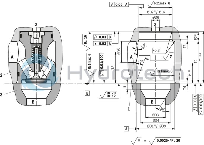 technical illustration-R901070943-Size 40, A &rarr; B, hydraulically actuated