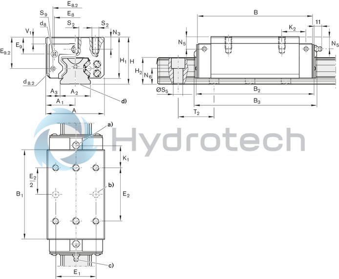 technical illustration-R182422216-Roller runner block, SLH, size 25, steel CS, accuracy precision, average preload