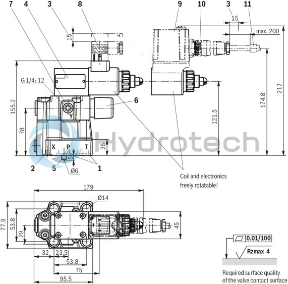 technical illustration-R901353020-Pilot-operated valves for system pressure limitation Controlled by proportional solenoid For subplate mounting and threaded connection: porting pattern according to ISO 6264 Maximum pressure relief function Valve and control electronics from a single source External control electronics (separate order)