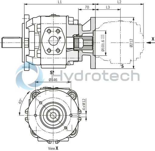 technical illustration-R901147112-Internal gear pump, size 32, pressure 350 bar for industrial applications, open circuit
