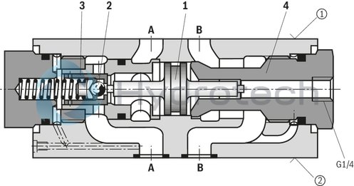 technical illustration-R900589414-Sandwich plate valve for use in vertical stackings Porting pattern according to ISO&nbsp;4401-08-08-0-05 For the leakage-free blocking of one or two actuator ports, optional Various cracking pressures Pre-opening standard Check valve installation sets available individually Special versions on request