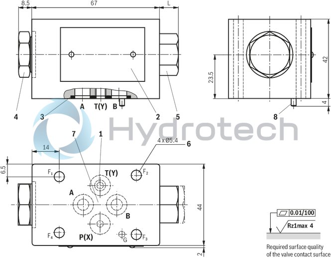 technical illustration-R900494086-For subplate mounting Porting pattern according to &nbsp;ISO 4401-03-02-0-05 and &nbsp;ISO 5781-03-04-0-00 For the leakage-free blocking of one actuator port With internal pilot oil return Various cracking pressures, optional With or without pre-opening, optional Check valve installation sets available individually Corrosion-resistant design, optional