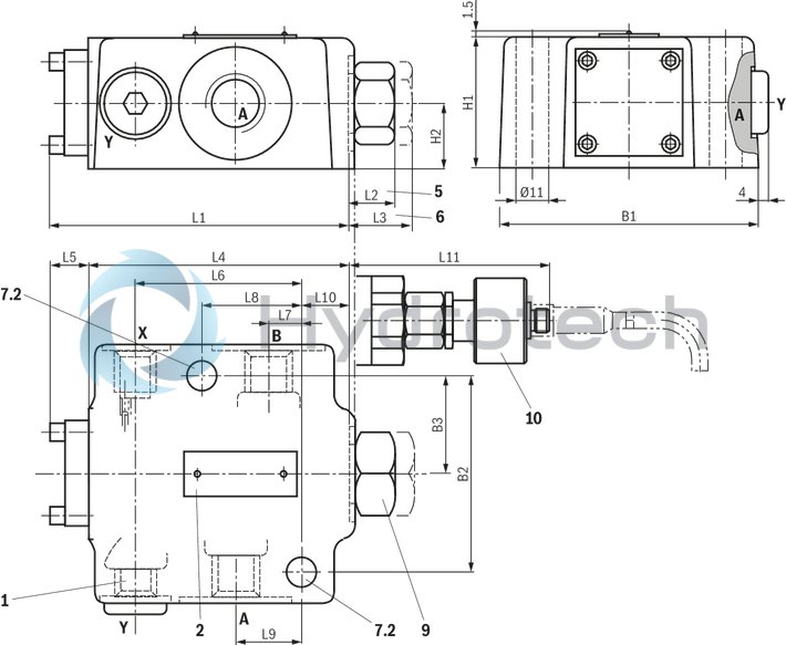 technical illustration-R900463364-For subplate mounting Porting pattern according to ISO&nbsp;5781-06-07-0-00 (NG10), ISO&nbsp;5781-08-10-0-00 (NG20), ISO&nbsp;5781-10-13-0-00 (NG32) For threaded connection For the leakage-free blocking of one actuator port Pilot oil return, internal Version with pre-opening for dampened release, optional Various cracking pressures, optional Check valve installation sets available individually Corrosion-protected design