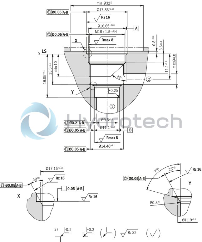 technical illustration-R901069975-Pilot control valve Mounting cavity&nbsp;R/T-8A Direct-controlled directional slide valve with solenoid actuation Flow possible in both directions Positive overlap prevents switching shocks Wet-pin DC solenoids Solenoid coil can be rotated With concealed manual override