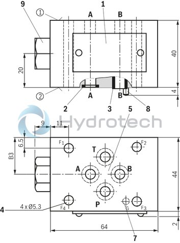 technical illustration-R901085992-Size 6, A1 → A2, B1 → B2, mechanically actuated