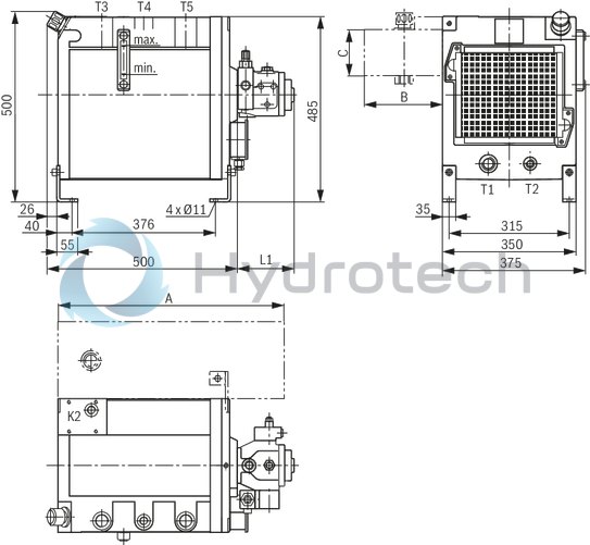 technical illustration-R904100644-100% duty cycle Compact design Low noise High cooling capacity Wide field of application Large number of variants Various mounting options Complete hydraulic control possible Ready for connection