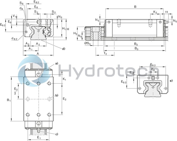 technical illustration-R182463910-Roller runner block, SLS, size 65, steel CS, accuracy ultra precision, high preload