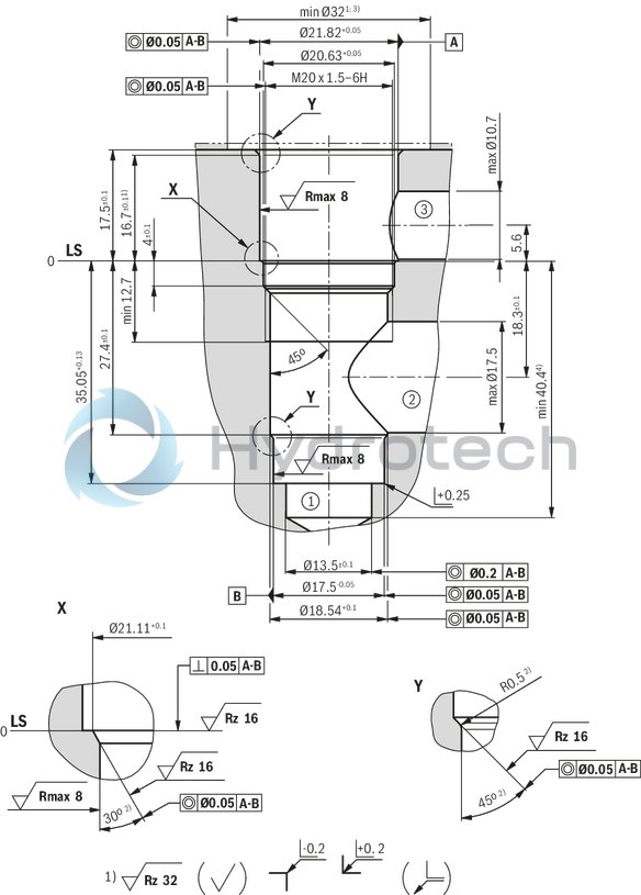 technical illustration-R901083205-3/2 directional poppet valve, direct operated with solenoid actuation