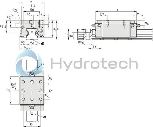 technical illustration-R18215322A-Roller Runner Block , SNH, Size 55, Steel CS, Accuracy Precision, High Preload