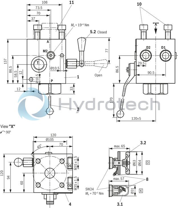 technical illustration-R978715560-Ready for connection Manual or electromagnetic unloading Large number of variants Compact design Direct operated pressure relief valve according to data sheet 50153
