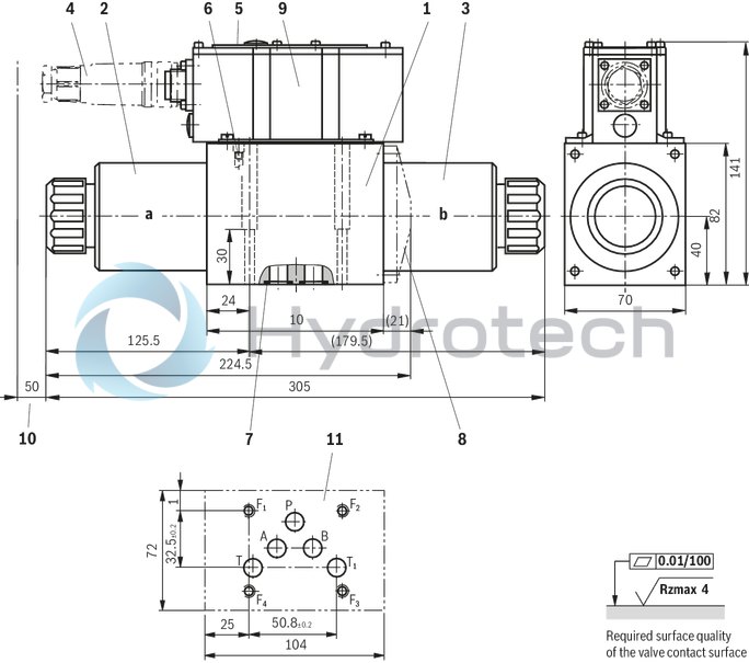 technical illustration-R900909658-Direct operated proportional directional valve, without electrical position feedback, with&nbsp;integrated electronics (OBE) Control of the direction and magnitude of a flow Operation by means of proportional solenoids with central thread and detachable coil For subplate mounting: Porting pattern according to ISO 4401 Spring-centered control spool
