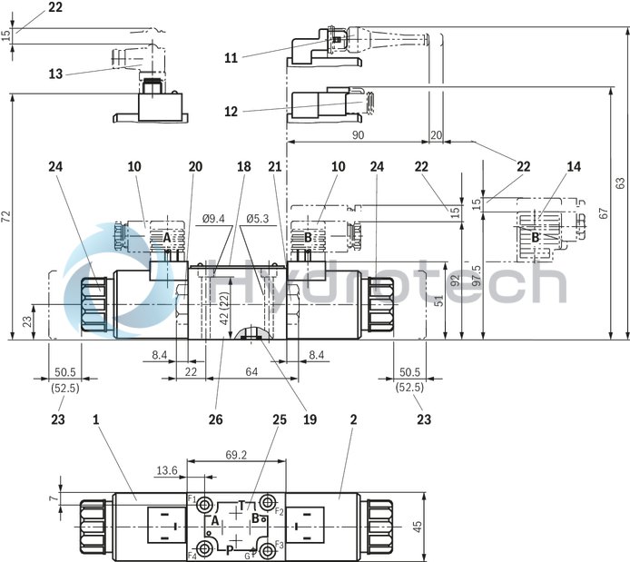 technical illustration-R900553670-Size 6, symbol H, electrical with solenoid, 24 V DC