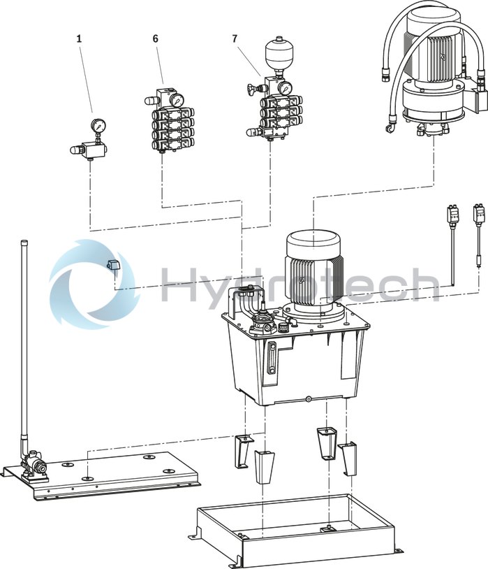 technical illustration-R919101941-Stable aluminum tank Modular design Compact power unit design Individual adaptation possible Versatile possible applications Additional options possible Clear, maintenance-friendly arrangement
