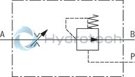 technical illustration-R900209926-Porting pattern according to DIN 24340 form A Subplates (separate order) External closing of the pressure compensator Check valve, optional 2 adjustment types, optional:<br>
&ndash; Rotary knob with scale<br>
&ndash; Lockable rotary knob with scale