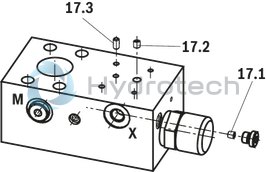 technical illustration-R901411097-Zero-pressure start-up and circulation of the pump Intended for direct mounting onto the SAE pressure port of the pump Low circulation pressure due to short distance Low compression volume for soft switching to depressurized circulation Quick pressure build-up 4 adjustment types for pressure adjustment, optionally<br>
&bull; Rotary knob<br>
&bull; Sleeve with hexagon and protective cap<br>
&bull; Lockable rotary knob with scale<br>
&bull; Rotary knob with scale 5 pressure ratings, optional Low noise level due to direct flange mounting at the pump