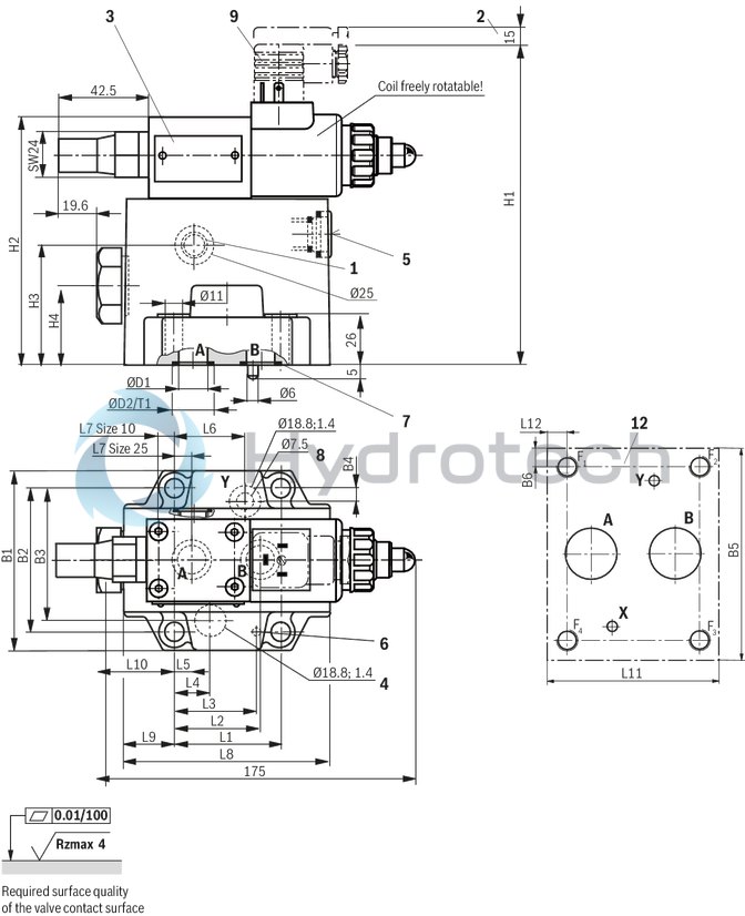 technical illustration-R901311469-Size 10, B &rarr; A, electrical with external electronics, 24 VDC