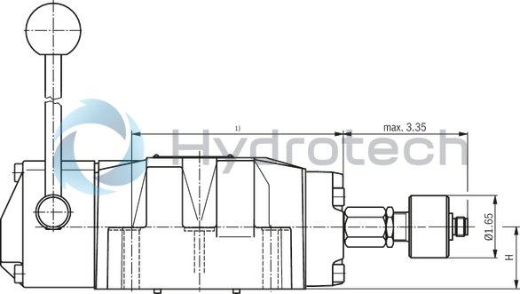 technical illustration-R900713421-Direct operated directional spool valve with hand lever actuation Porting pattern according to DIN&nbsp;24340&nbsp;form&nbsp;A and ISO&nbsp;4401 with spring return or detent, optional Actuation mechanism protected against contamination and humidity ingress Head end with actuation mechanism exchangeable without disassembly of the valve Inductive position switch and proximity sensors (contactless)