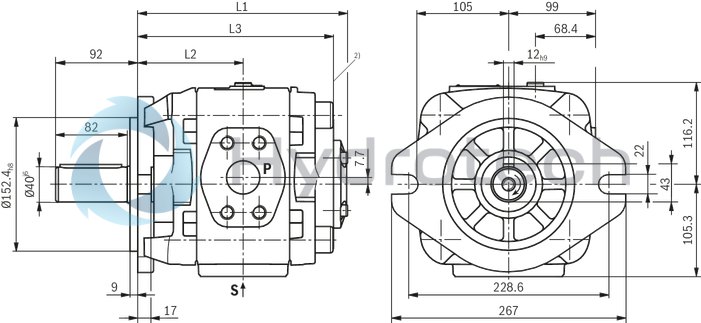 technical illustration-R901147112-Internal gear pump, size 32, pressure 350 bar for industrial applications, open circuit