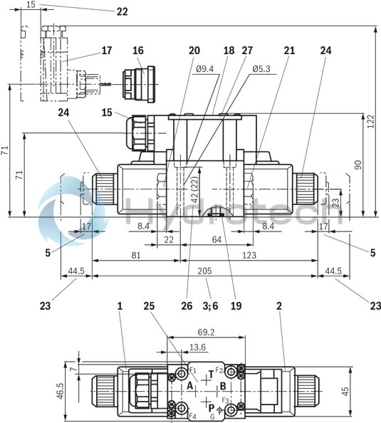 technical illustration-R900553670-Size 6, symbol H, electrical with solenoid, 24 V DC