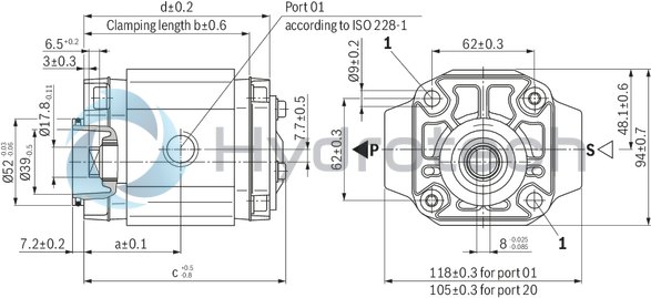 technical illustration-R900932269-INTERNAL GEAR PUMP, size 16, pressure 250 bar for industrial and mobile applications, open circuit